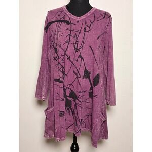 Jess & Jane Purple Abstract Art Tunic Top with Pockets – Large Lagenlook